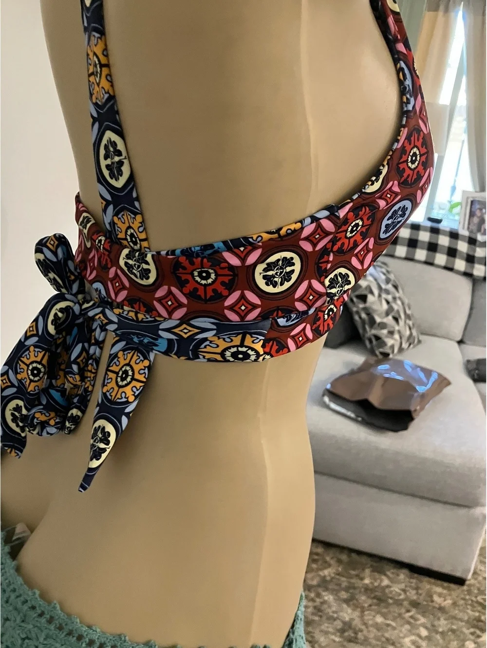 NWT Derek Lam 10 Crosby  Reversible Halter Bikini Top with Geometric Print